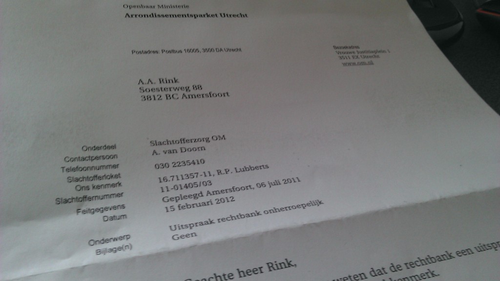 Brief OM - R P Lubberts